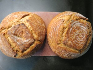 Two half-size miche loaves